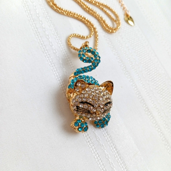 Betsey Johnson Totoro Kitty Cat Blue Rhinestones NWT NEW 26" Anime - Picture 4 of 8